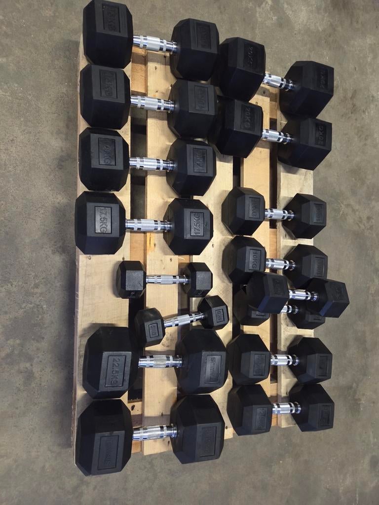 Hexagon Dumbells gewichten van 5 tot 20kg met rek, Sport en Fitness, Ophalen, Zo goed als nieuw, Dumbbell