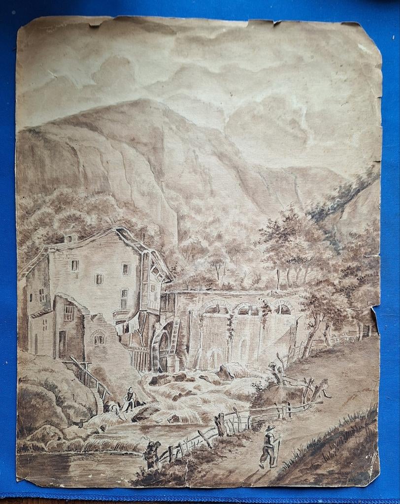 Sepia aquarel J. van Leuven 1867, Ophalen of Verzenden