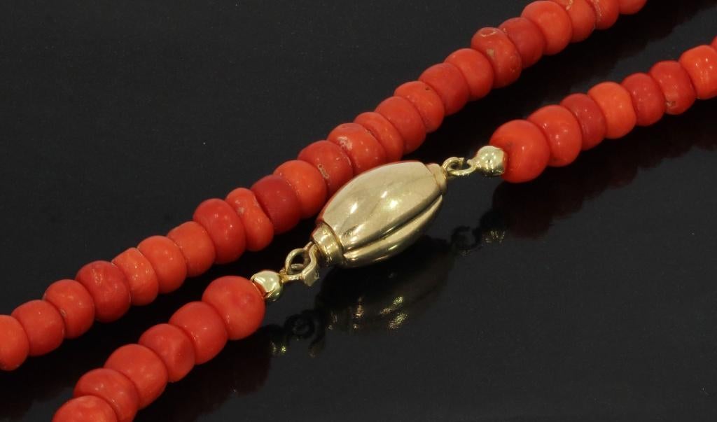 Bloedkoraal antieke kaasjes ketting fraai 14k slot goud dame, Sieraden, Tassen en Uiterlijk, Antieke sieraden, Verzenden, Goud