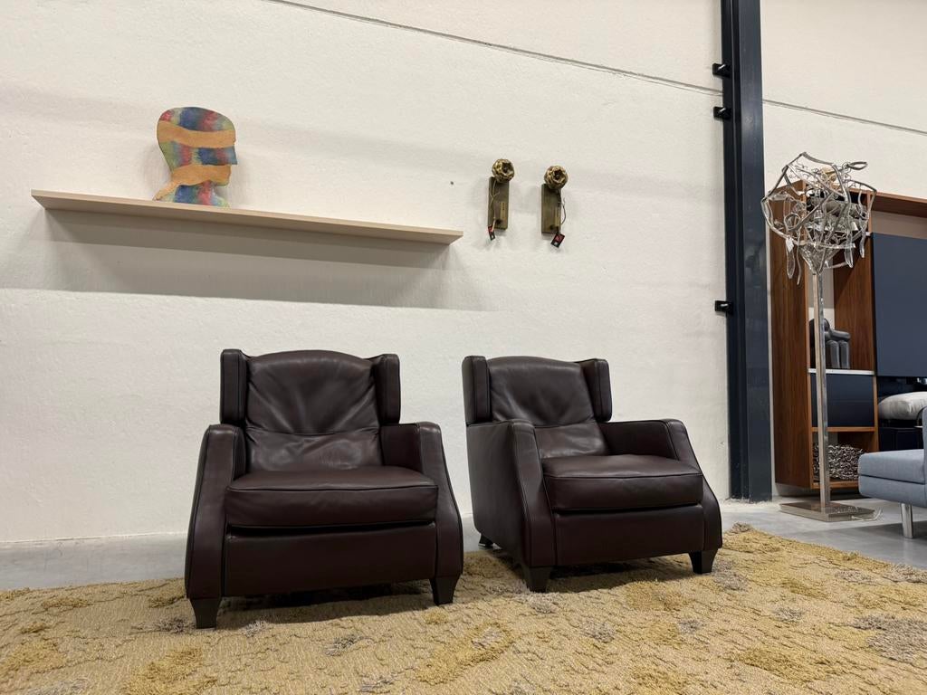 2 Natuzzi Amadeus fauteuils bruin leer Design stoel