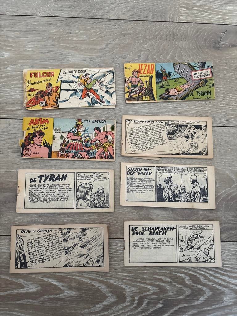 Beschadigde stripboekjes: Akim, Fulgor, Jezab, Olak, Boeken, Meerdere stripboeken, Ophalen of Verzenden, Gelezen