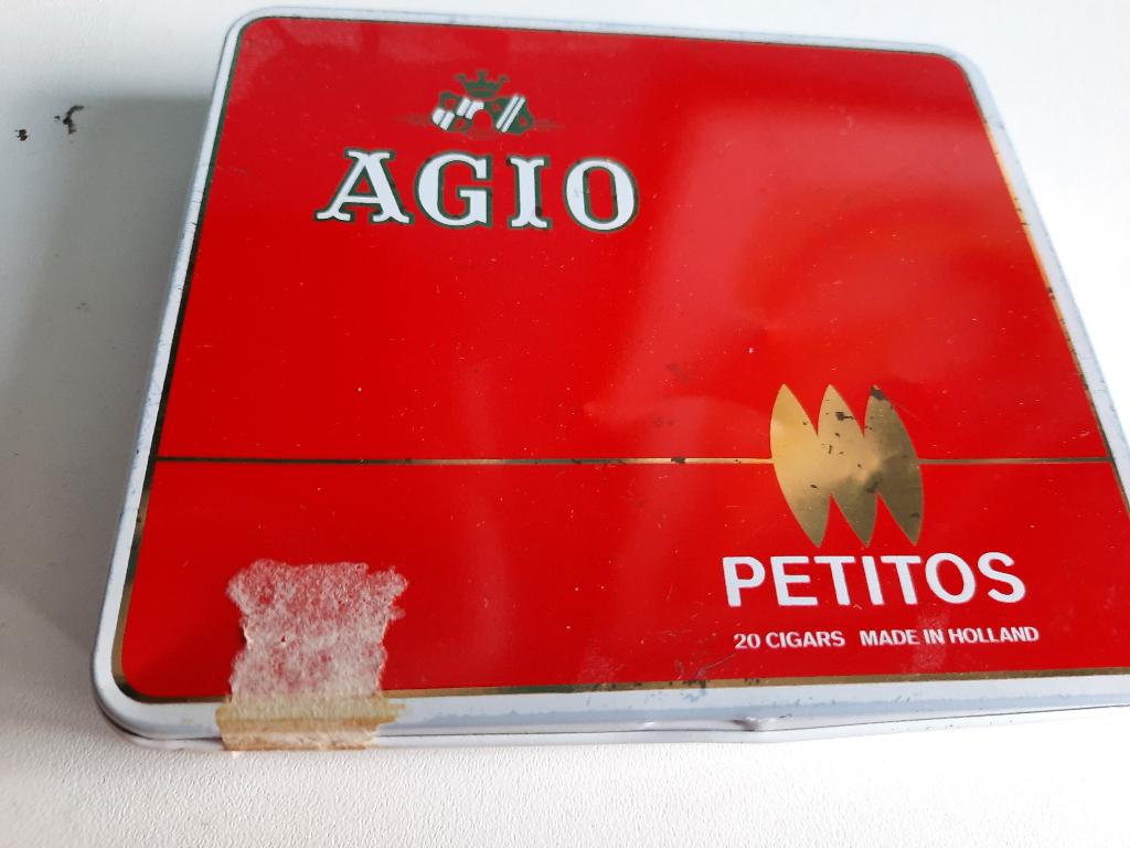 blikje Agio petitos, ca. 12,5 x 11 cm., gebruikt, Ophalen of Verzenden, Gebruikt, Tabaksdoos of Verpakking