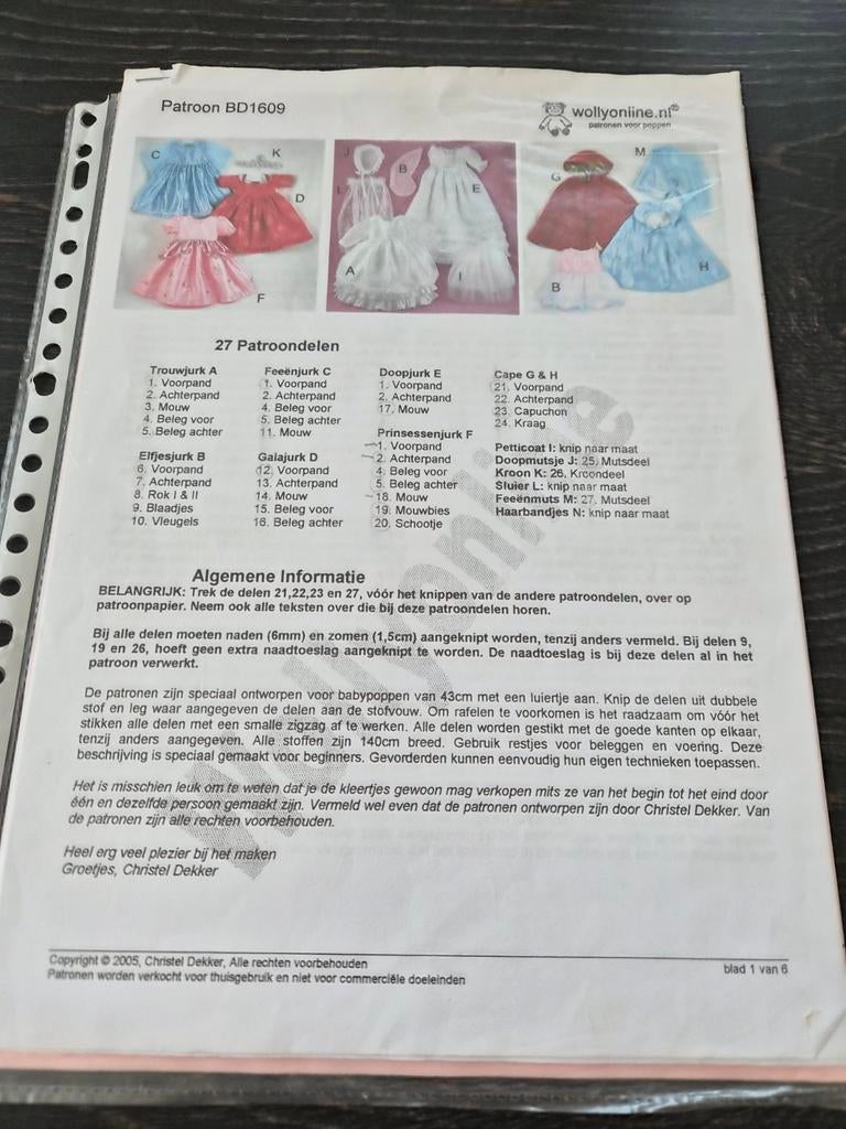 Wollyonline Patroon BD1609 - Babypoppen Kleding, Overige merken, Kind, Ophalen of Verzenden, Overige typen