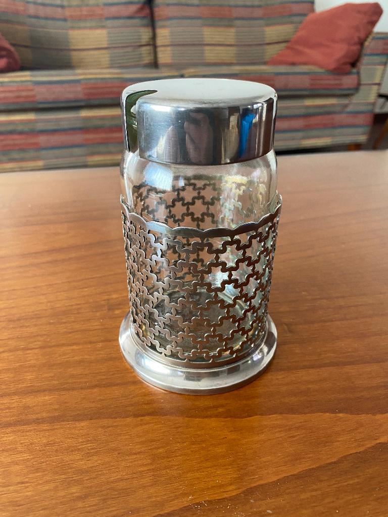 Verzilverde jampothouder met deksel en lepel – Keltum, Ophalen of Verzenden, Gebruikt