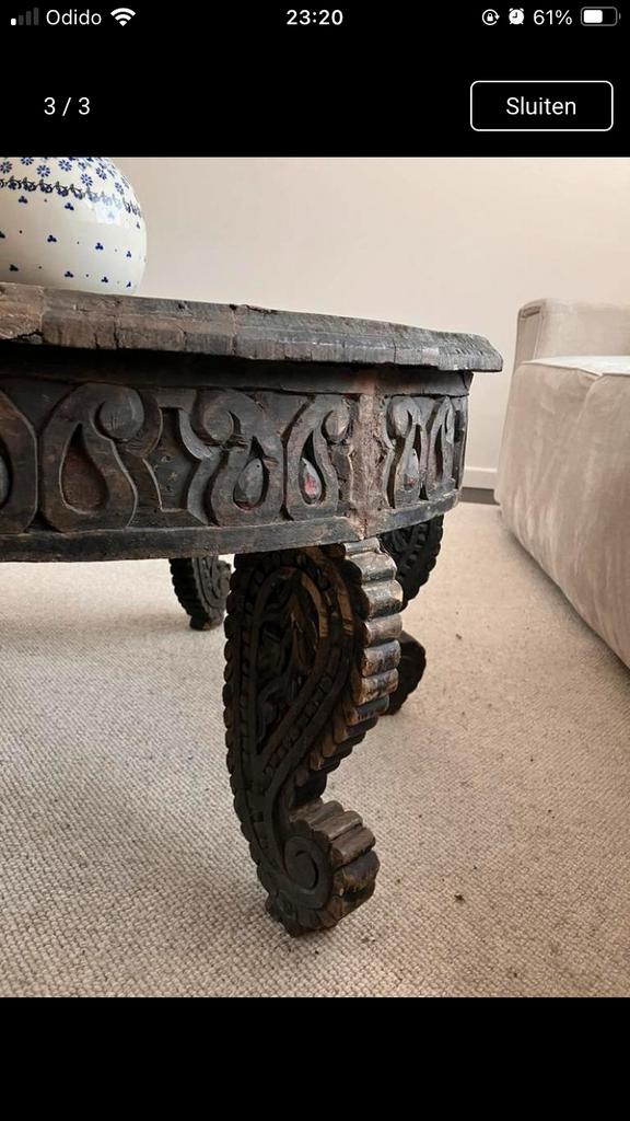 Unieke salontafel rond uit Nepal, Ophalen, 50 tot 100 cm, Rond, Zo goed als nieuw