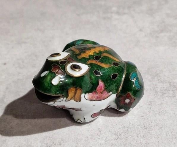 Vintage Cloisonné Kikker Beeldje Aziatisch Emaille Miniatuur, Antiek en Kunst, Ophalen of Verzenden