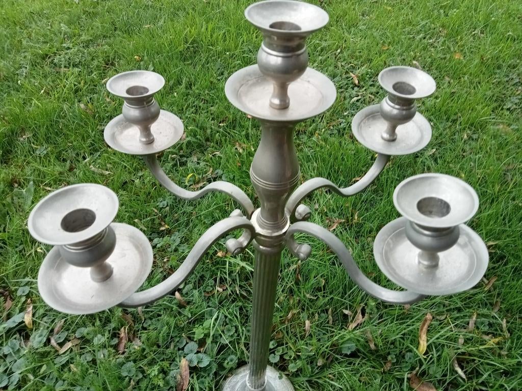 grote zilverkleurige 5 armige kandelaar, Ophalen, Overige materialen