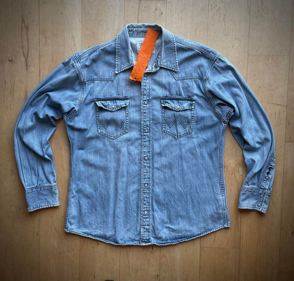Wrangler spijker / denim - overhemd / shirt L, Ophalen of Verzenden, Zo goed als nieuw, Blauw, Halswijdte 41/42 (L)