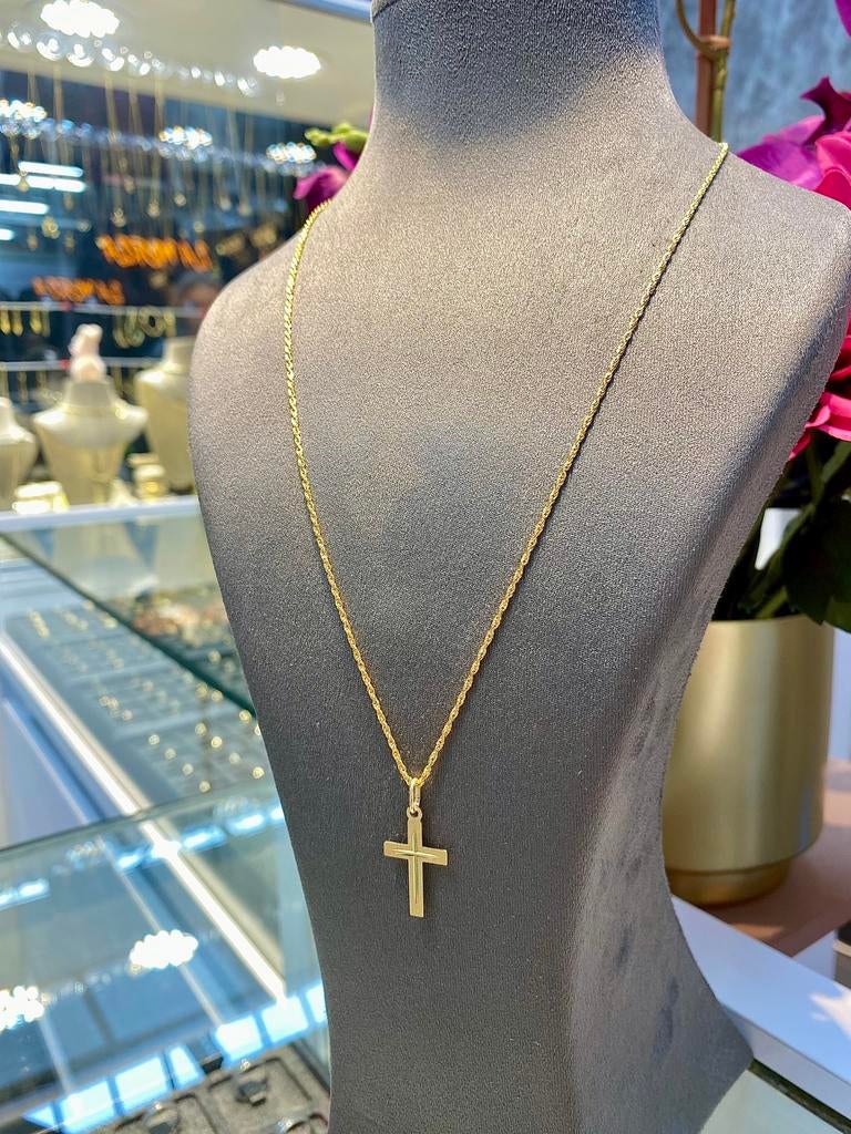 14k Gouden Rope Ketting & Kruis, Verstelbaar, Nieuw, Ophalen of Verzenden, Goud