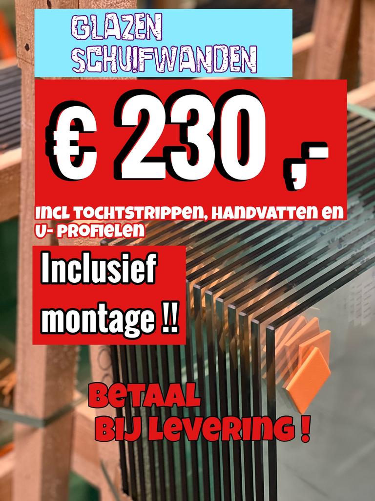 Glazen schuifwanden - incl montage !, Ophalen of Verzenden, Nieuw, Serre
