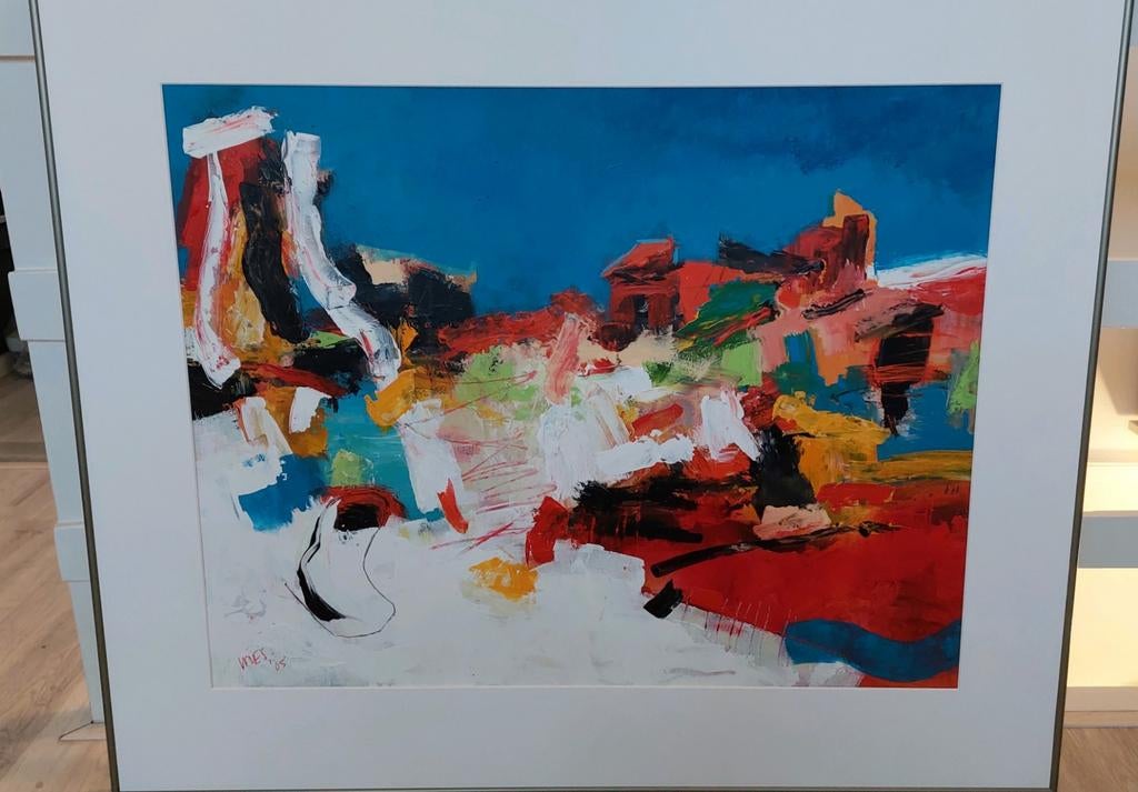 Schilderij Wies van Dort. Verf op papier. 82 x 64 cm., Antiek en Kunst, Ophalen