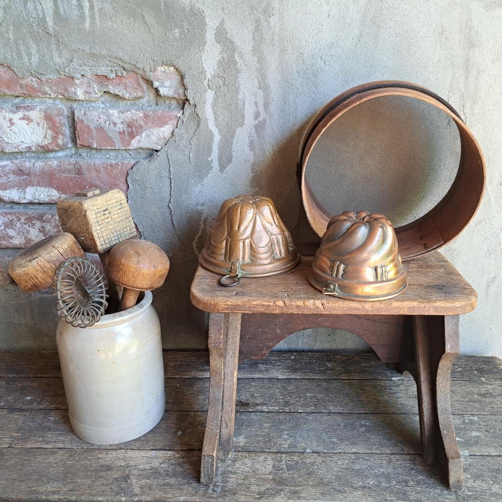 Oud brocante koperen bakvormpje bakvorm ronde zeef *Etage3*, Gebruikt, ., Ophalen of Verzenden, .