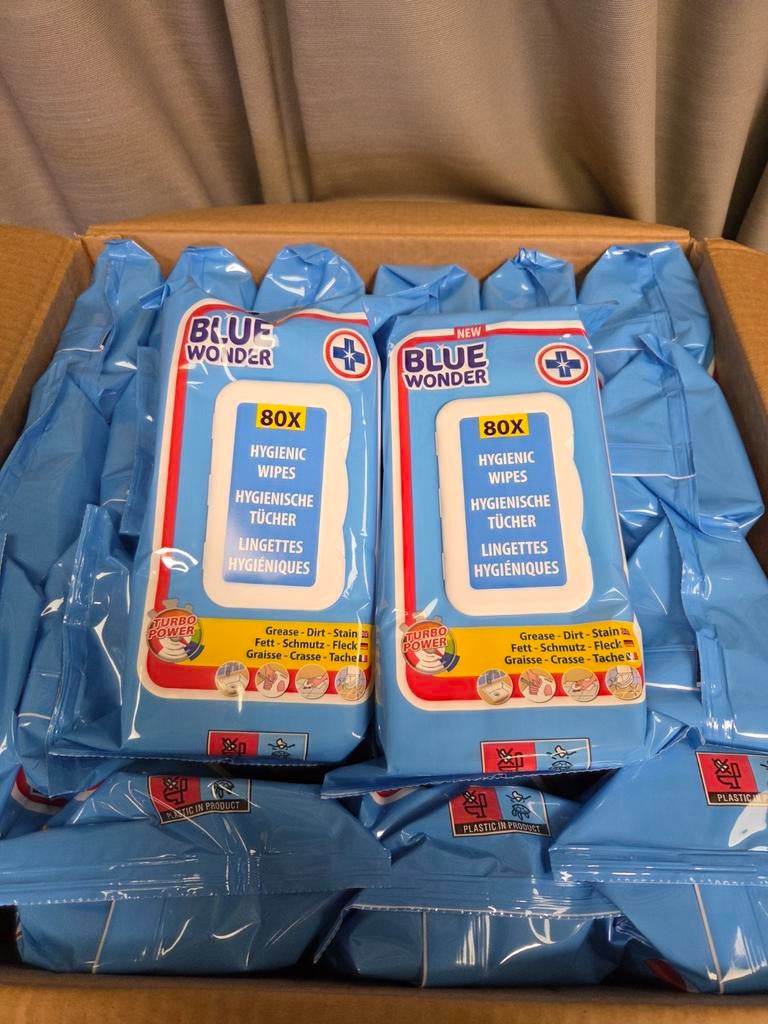 Overdoos 21 pakjes Blue wonder hygiëne doekjes 80x, Ophalen of Verzenden, Blue wonder, Nvt, Nvt
