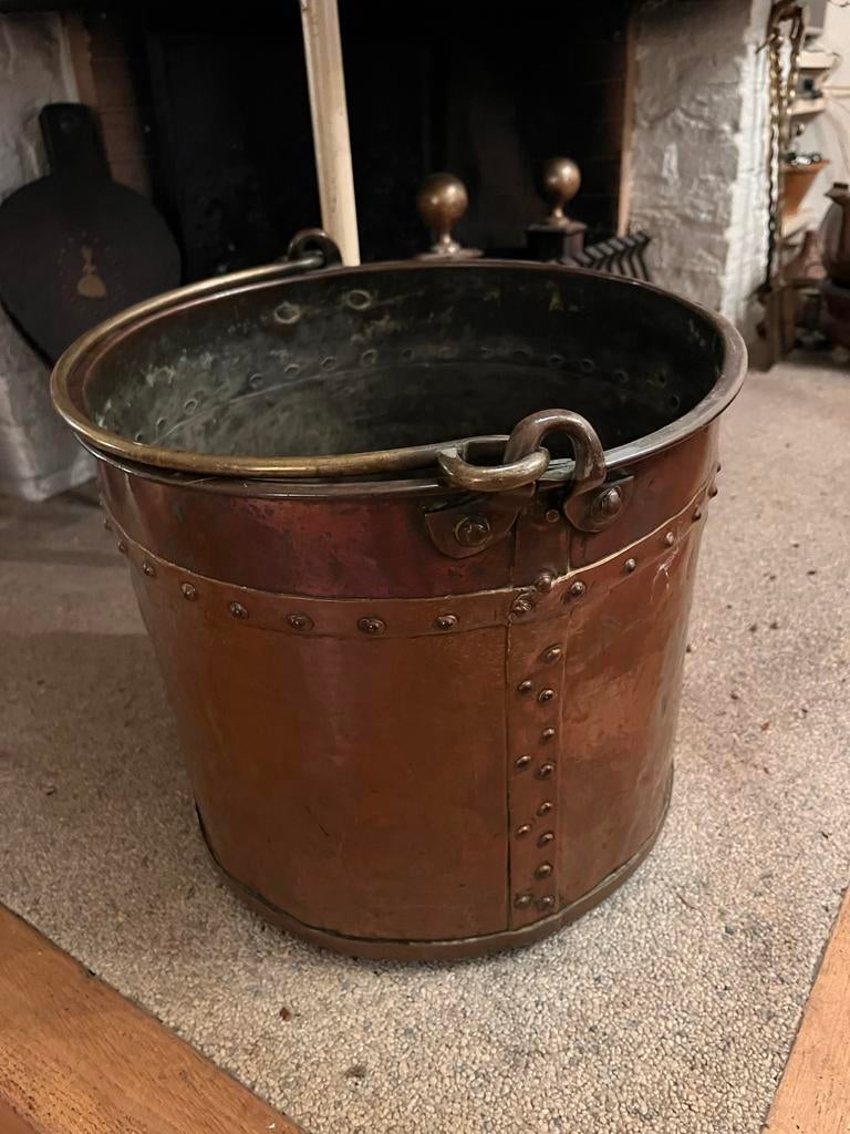 Antieke rood koperen aker emmer, ca. 1850 hoogte 30 dia 34, Antiek en Kunst, Antiek | Koper en Brons, Koper, Ophalen of Verzenden