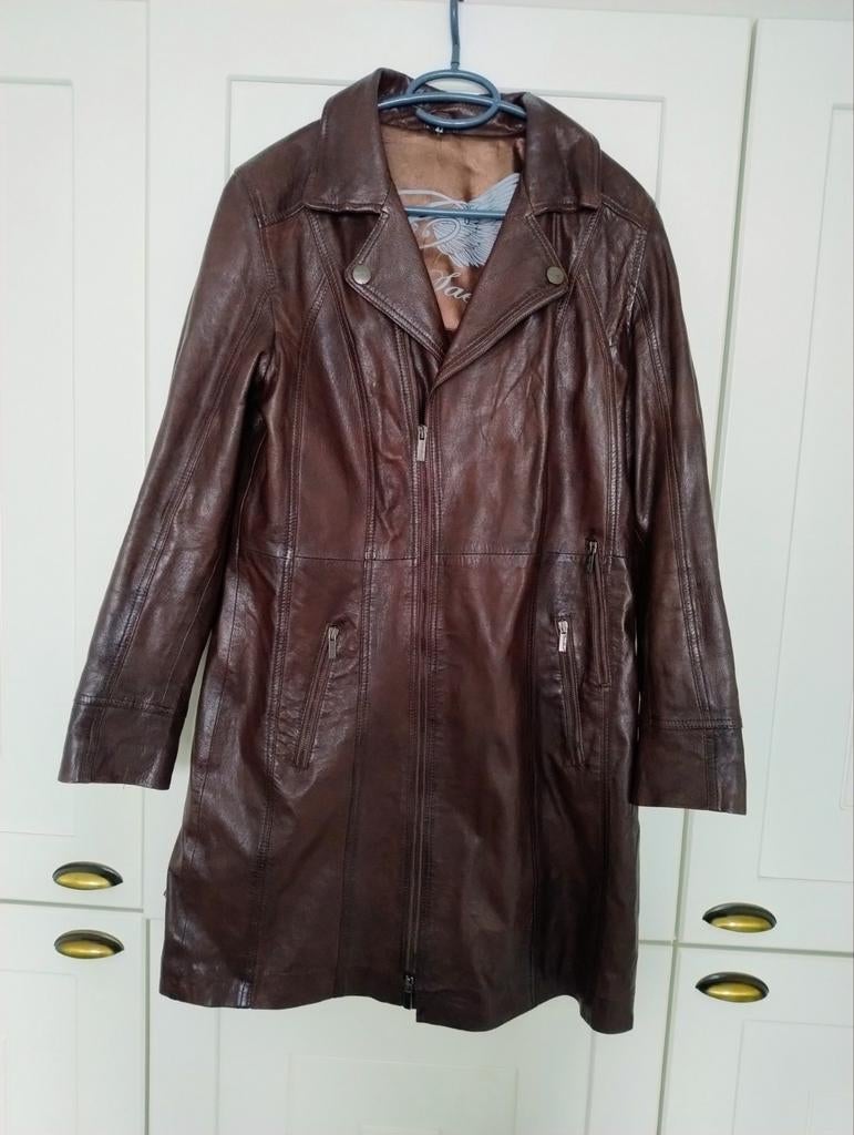 Carlo Sacchi halflange leren damesjas, Maat 38/40 (M), Bruin, Ophalen of Verzenden, Zo goed als nieuw