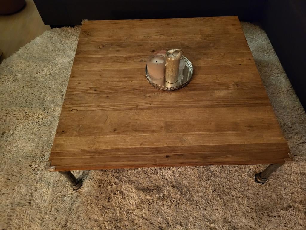 Robuuste Troubadour salontafel - 100x100cm, Gebruikt, Vierkant, Minder dan 50 cm, Industrieel