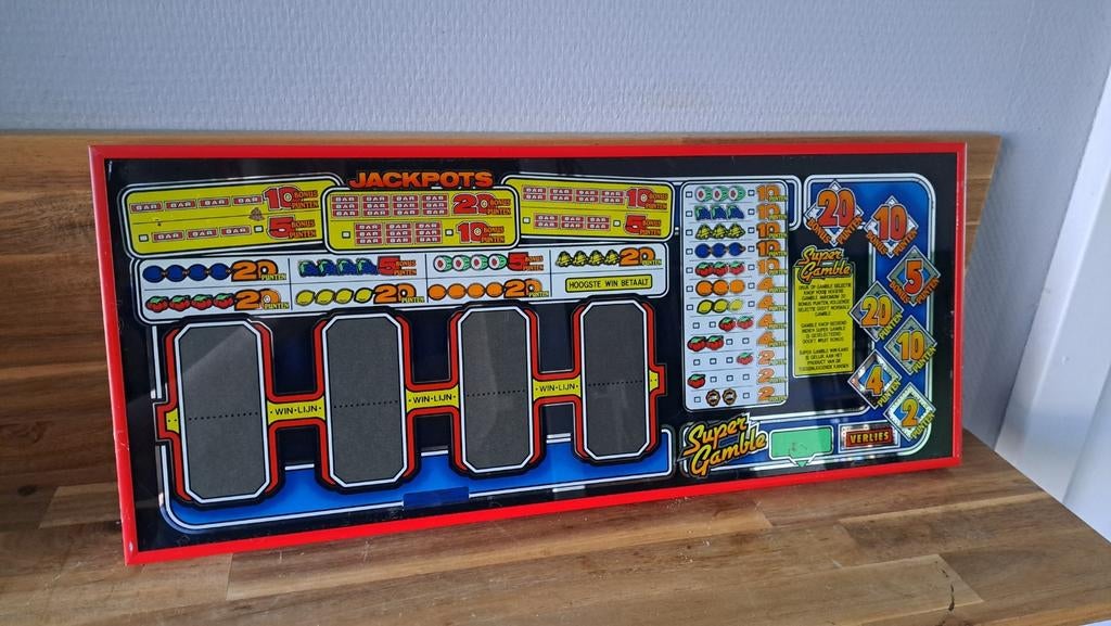 Ingelijste Glasplaat Gokkast voor aan de Muur, Overige munten, Ophalen of Verzenden, Gebruikt