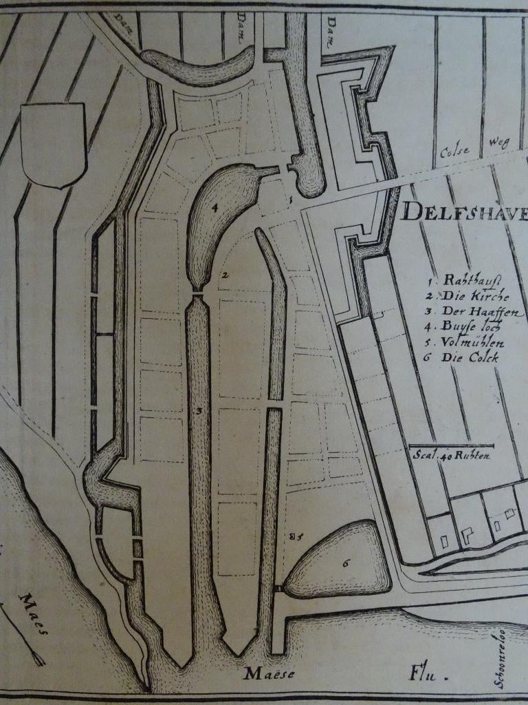 Dubbelgravure plattegrond Delfshaven en Brielle Merian 1670, Verzenden