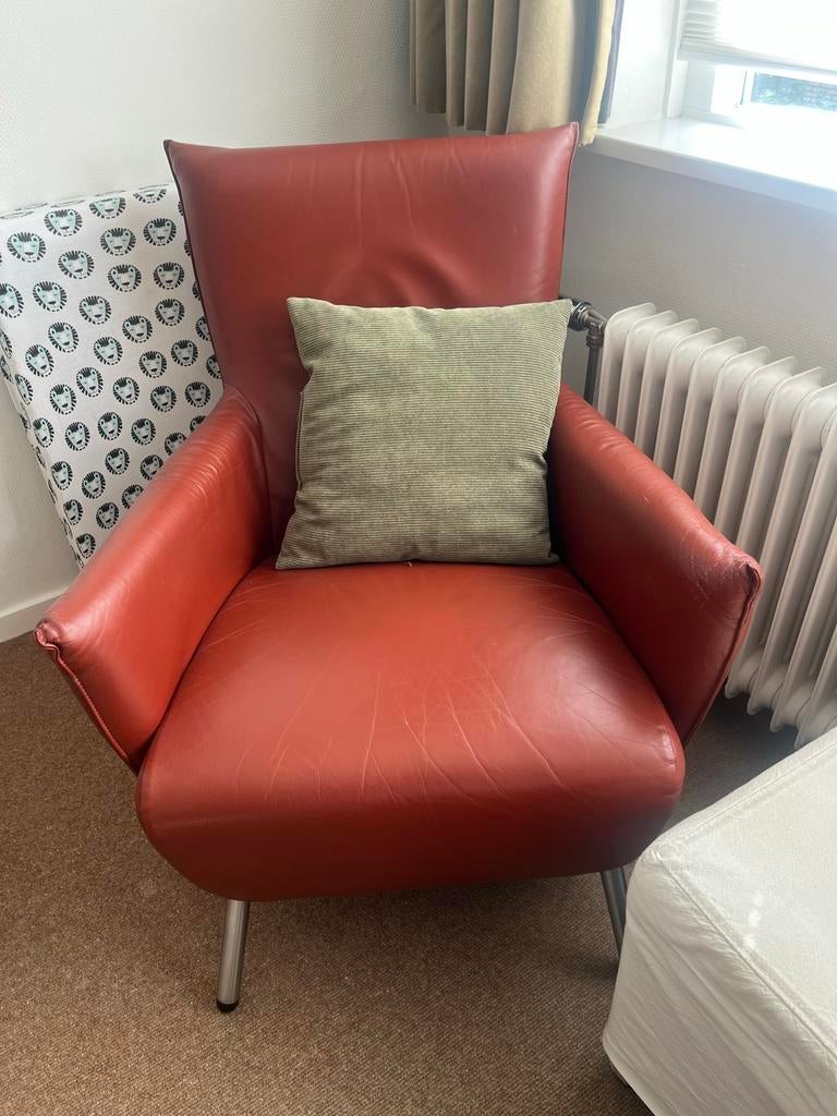 Twee leren fauteuils van Label, Gerard van den Berg, Huis en Inrichting, Fauteuils, Gebruikt, Leer, 75 tot 100 cm, Ophalen of Verzenden