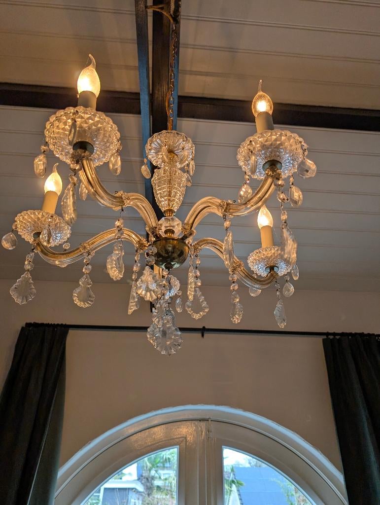 Prachtige antieke kristallen kroonluchter - 5 armen, Ophalen of Verzenden