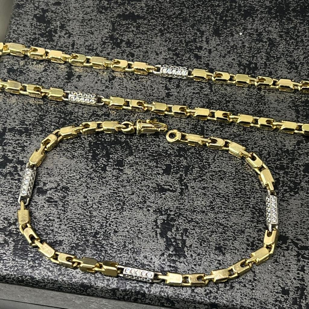 14 karaat gouden set ketting armband monte carlo schakel, Ophalen of Verzenden, Zo goed als nieuw, Goud