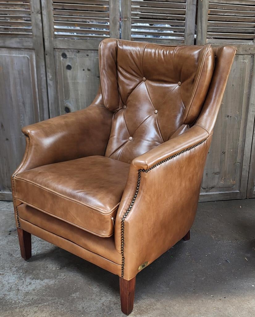 Fauteuil Pemberton in prachtig soepel rundleer cognac kleur, Ophalen, Chesterfield, 75 tot 100 cm, Zo goed als nieuw