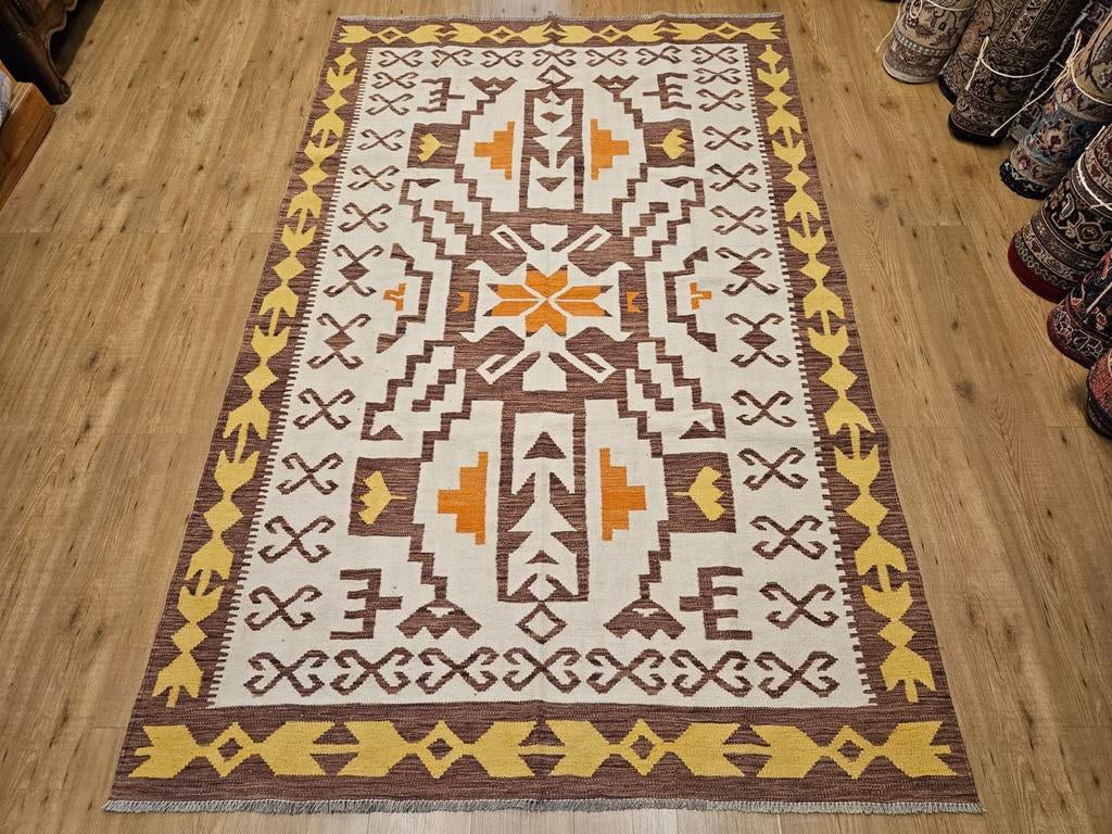 Handgeweven oosterse wollen kelim 259x164, Info@SlatsAntiek.nl, 150 tot 200 cm, Vof Slats Antiek, Ophalen of Verzenden