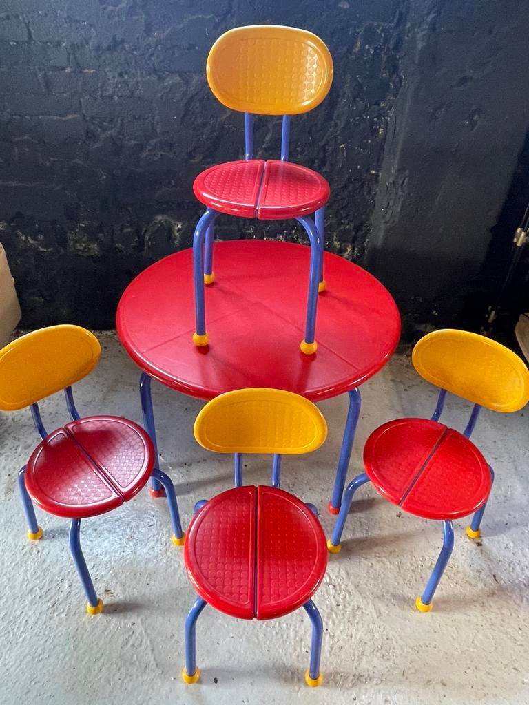 Vintage Ikea set tafel 4 stoelen Memphis stijl Hagberg, Ophalen, Gebruikt, Overige typen
