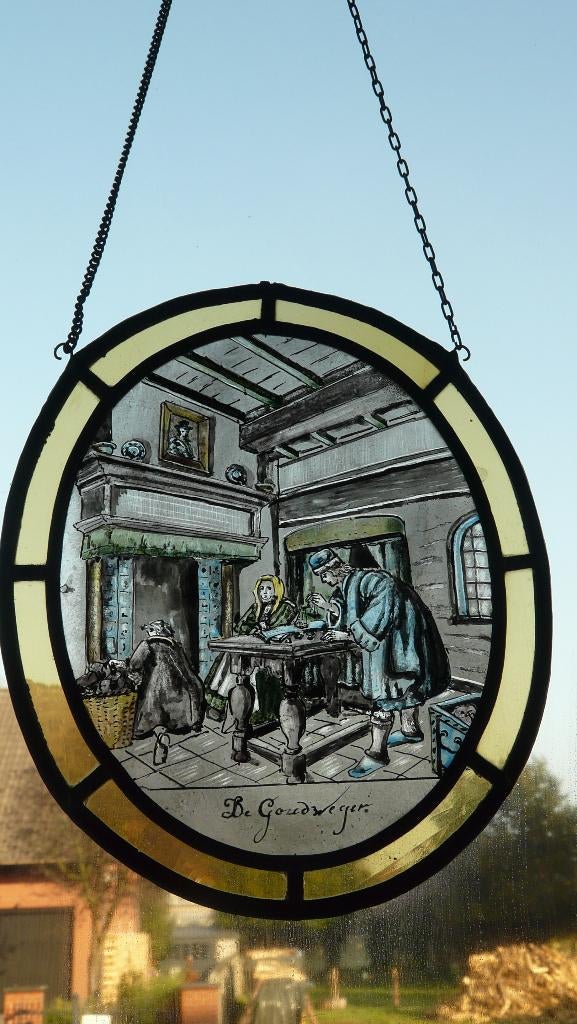 glas-in-loodraam - De goudweger, Ophalen of Verzenden, Gebruikt