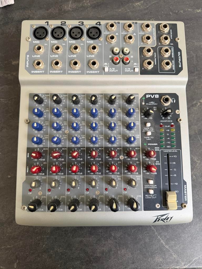 Peavey PV8 Mengpaneel - Compact en veelzijdig, Ophalen of Verzenden, Gebruikt, 5 tot 10 kanalen, Microfooningang