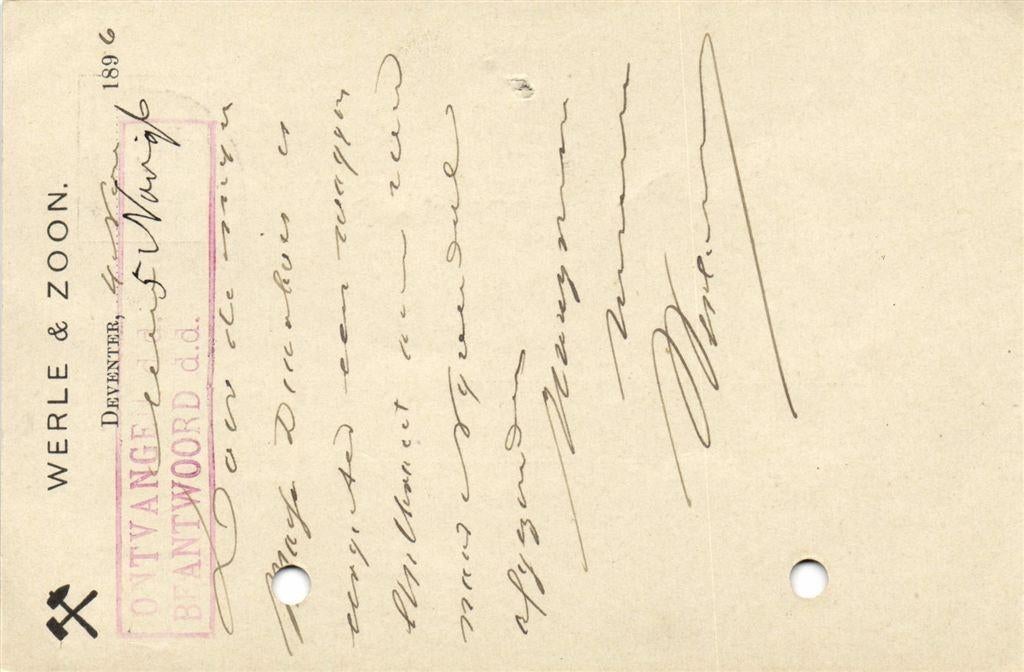 Werle + Zoon, Deventer - 11.1896 - briefkaart, Ophalen of Verzenden, Briefkaart