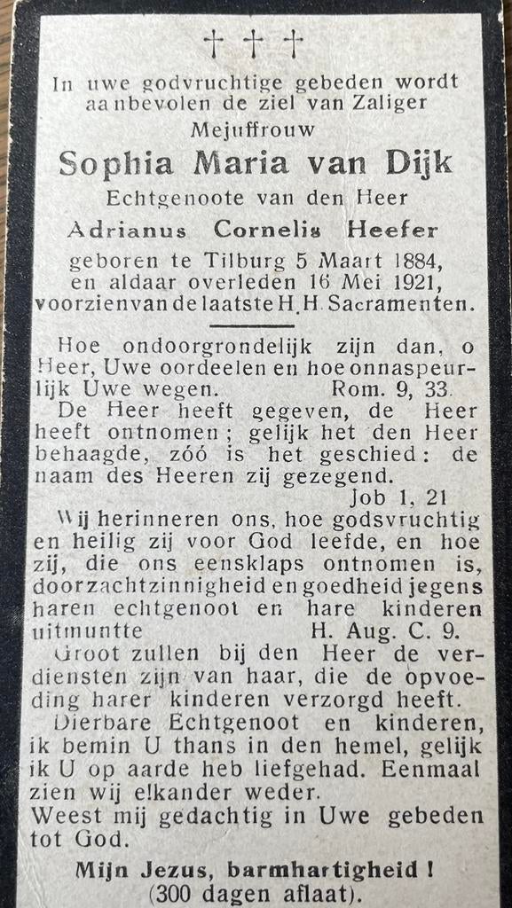 Sophia Maria van Dijk 1884 Tilburg, Verzamelen, Ophalen of Verzenden