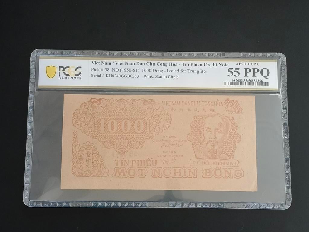 Vietnam 1000 dong 1950-51 PCGS55 PPQ, Postzegels en Munten, Bankbiljetten | Azië, Ophalen of Verzenden, Zuidoost-Azië