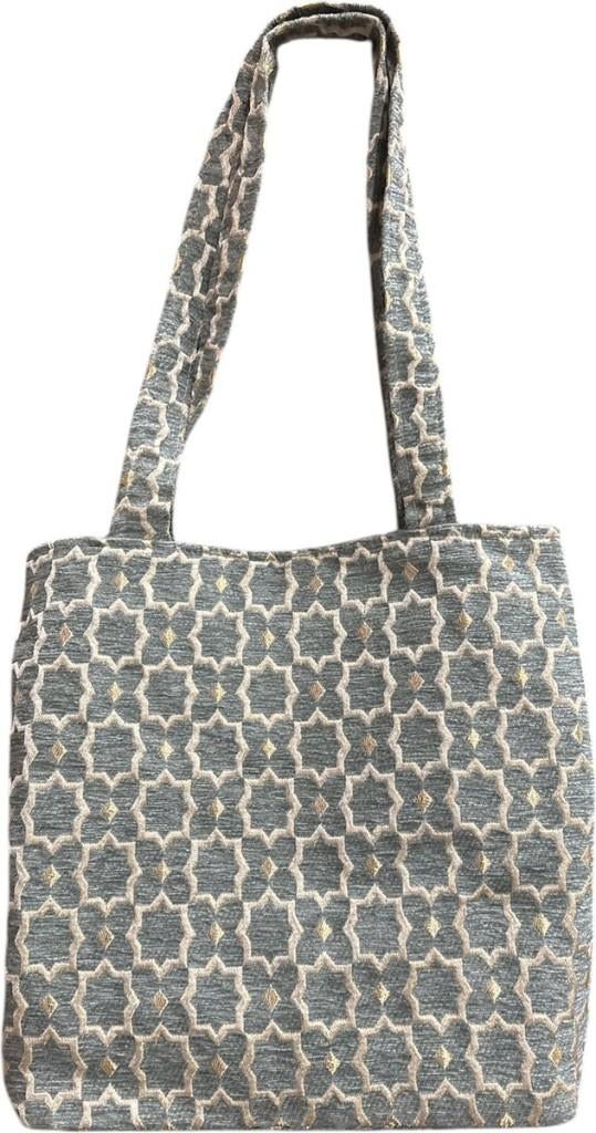 Handgemaakte Fluwelen XL  met Gouden Accenten  Grijs, Sieraden, Tassen en Uiterlijk, Tassen | Damestassen, Ophalen of Verzenden