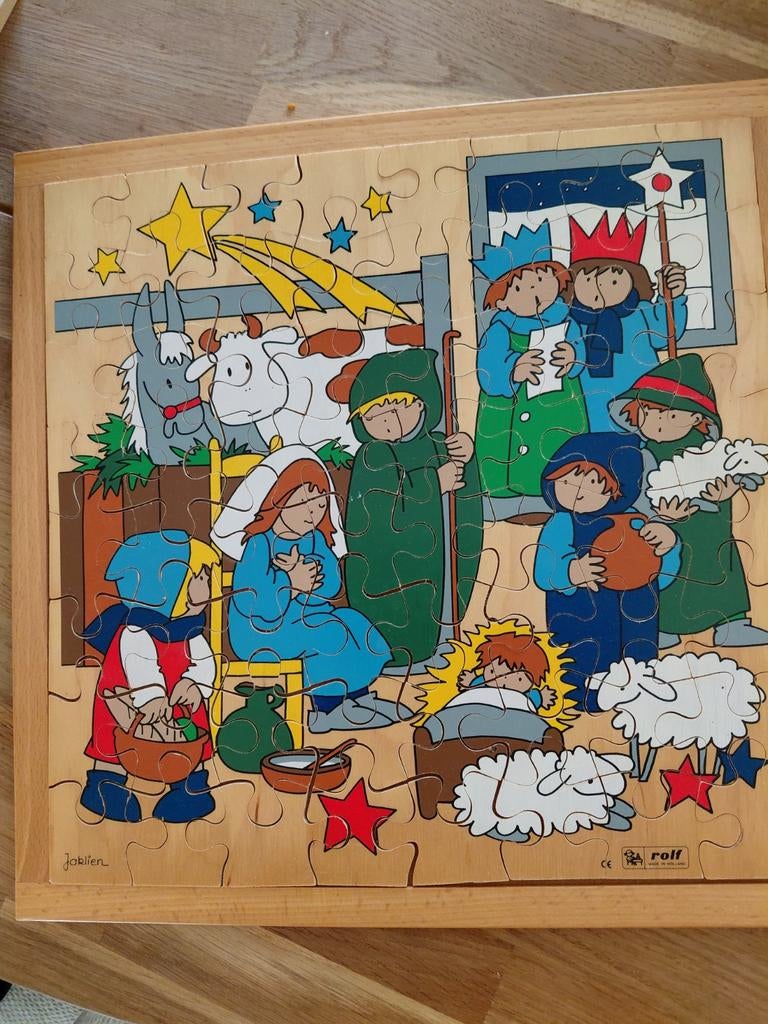 Prachtige houten puzzel, de kerst stal, Ophalen, 10 tot 50 stukjes, Zo goed als nieuw