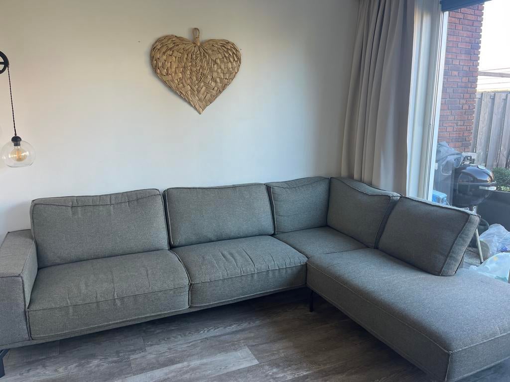 Grijsgroene hoekbank, Huis en Inrichting, Banken | Bankstellen, Ophalen, 250 tot 300 cm, 100 tot 125 cm, Hoekbank