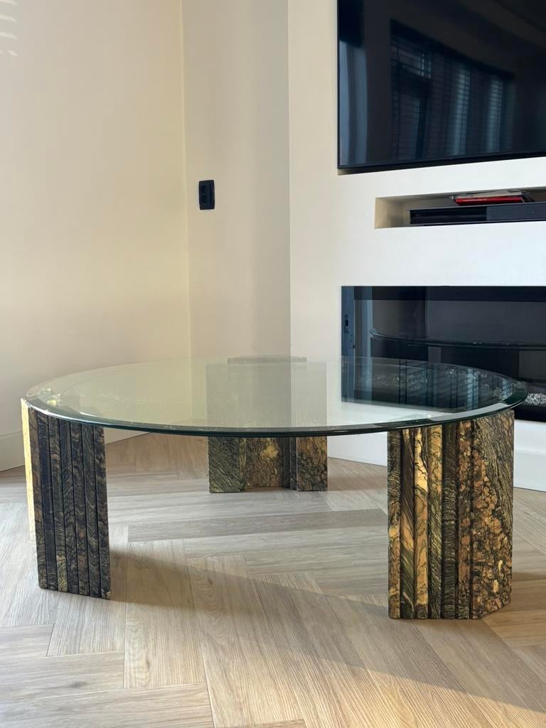 Italiaanse salontafel cipollino ondulata marmer, Rond, Ophalen of Verzenden, Minder dan 50 cm, 100 tot 150 cm