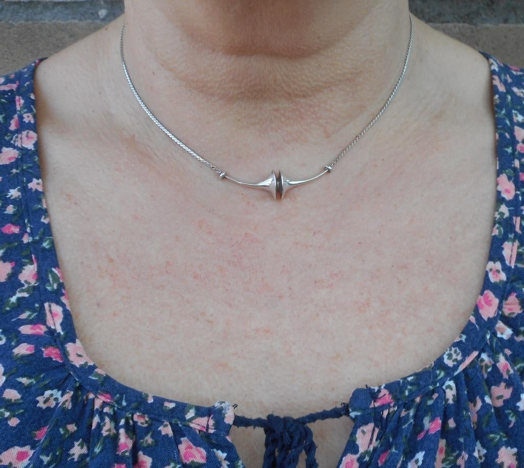 Zilveren ketting met vaste modernist hanger nr.2424, Met hanger, Verzenden, Zo goed als nieuw, Zilver