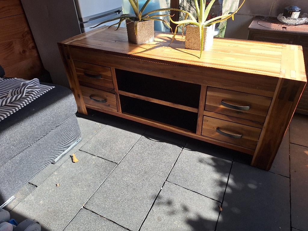 mangohout televisiemeubel te koop, Huis en Inrichting, Kasten | Televisiemeubels, Ophalen, 100 tot 150 cm, Zo goed als nieuw, Minder dan 100 cm