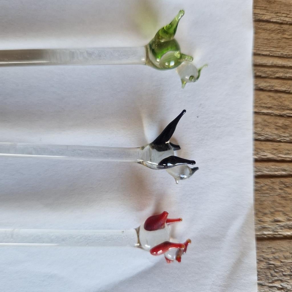 Glazen murano roerstaafjes met vogeltjes, Ophalen of Verzenden