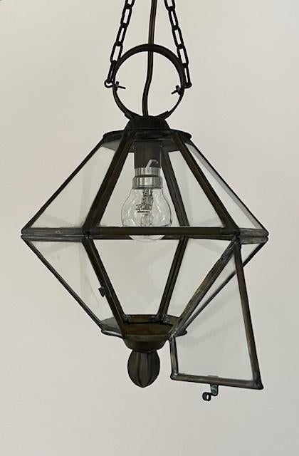 Vintage Franse koperen hal lamp met helder glas, Ophalen of Verzenden, Zo goed als nieuw, Glas, Minder dan 50 cm