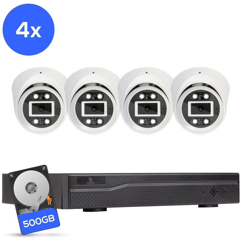 Teceye PoE cameraset 4 stuks met 500GB recorder Wit CCTV, Ophalen of Verzenden, Nieuw, Buitencamera