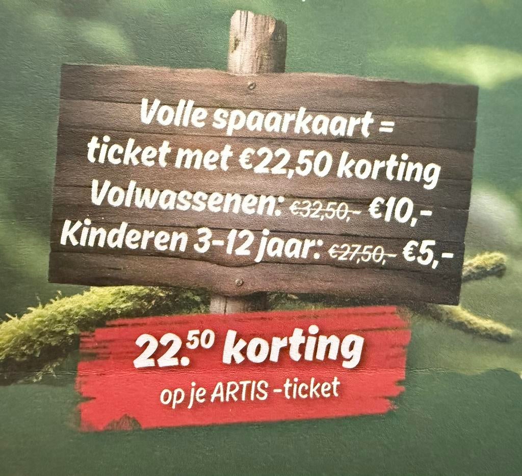 Toegangskaart Artis korting 16 zegels Dekamarkt actie, Eén persoon, Kortingskaart
