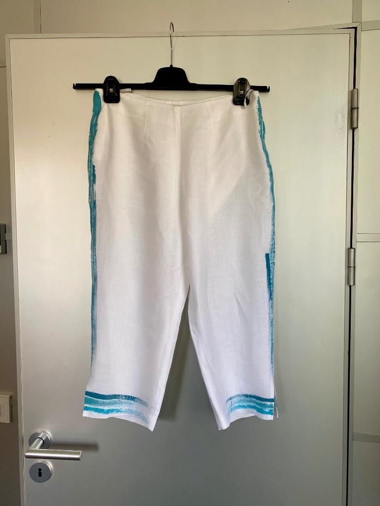 E599 Zucchero maat 38/40=M linnen broek pantalon wit/blauw, Maat 38/40 (M), Zucchero, Wit, Ophalen of Verzenden