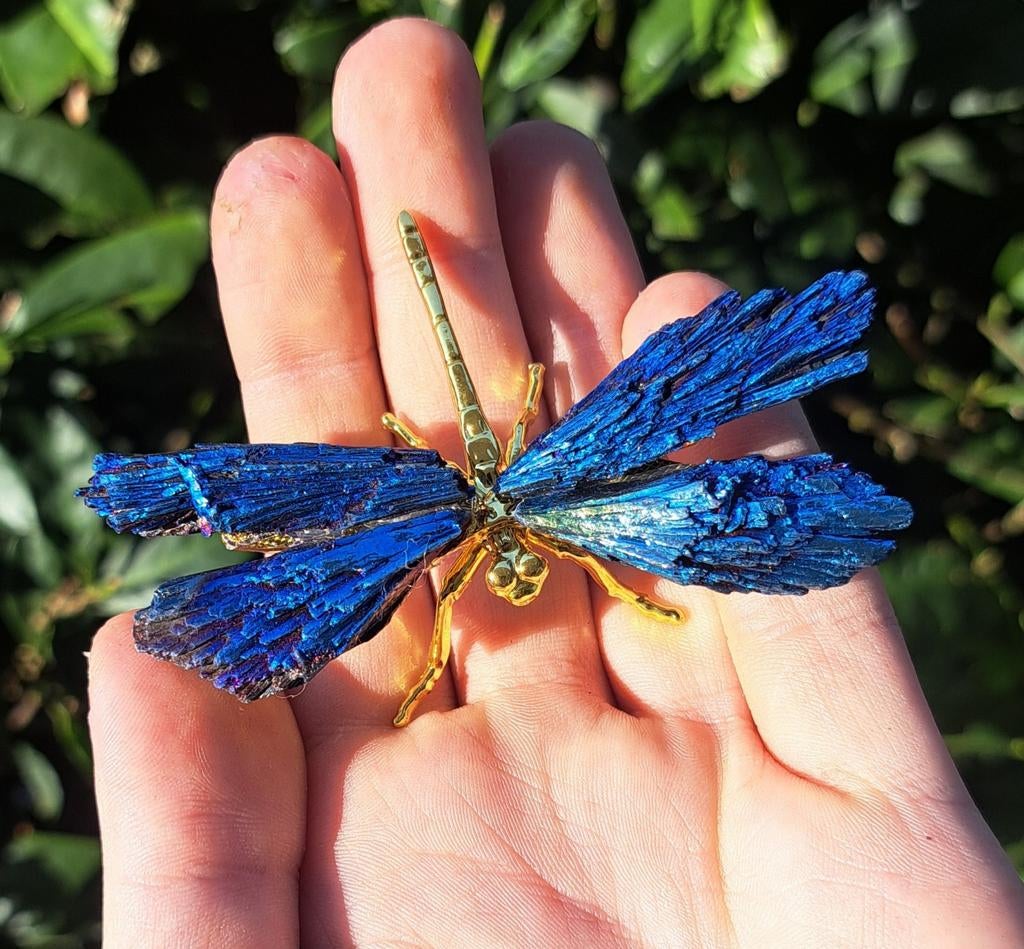 Libelle met Kyaniet vleugels edelsteen natuursteen mineralen, Ophalen of Verzenden