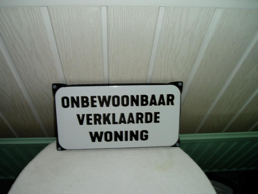 Mooi Emaille bordje Onbewoonbaar, Ophalen, Gebruikt, Reclamebord