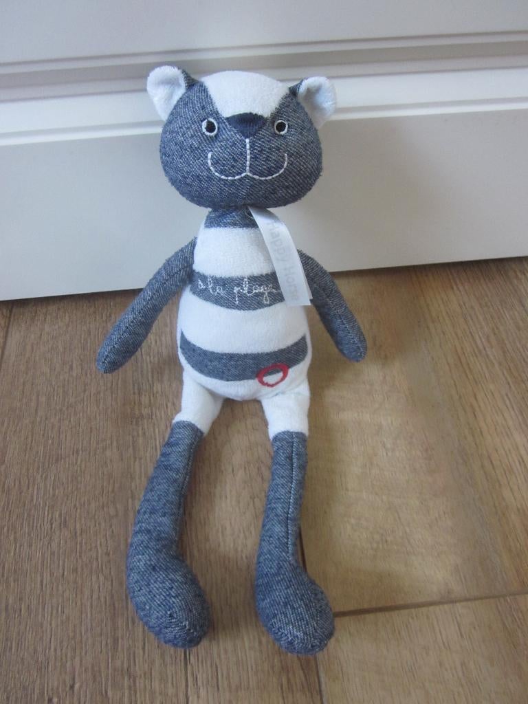 Happy Horse PO4466 glad wit pluche + jeans uitvoering poes, Happy Horse, Ophalen of Verzenden, Zo goed als nieuw, Wasbaar