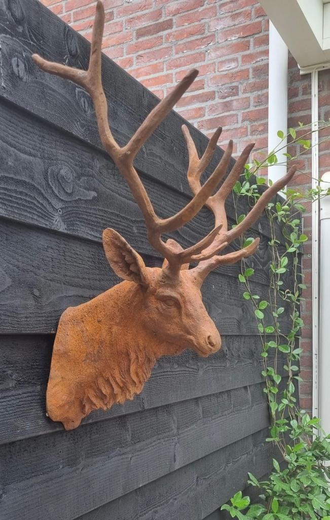 Grote gietijzeren wandornament hertekop., Ophalen, Nieuw