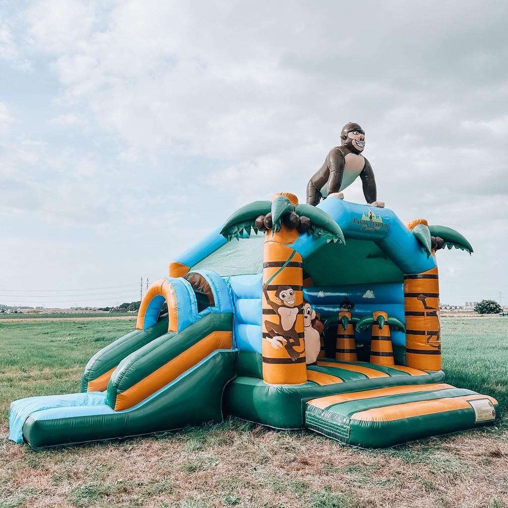 Springkussen Aap / Jungle met glijbaan te koop, Ophalen, Zo goed als nieuw, Overige