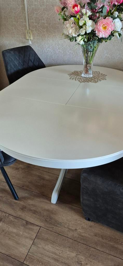 Uitschuifbare eettafel - Wit, ovaal, Huis en Inrichting, Ophalen, Gebruikt, 100 tot 150 cm, Vijf personen of meer